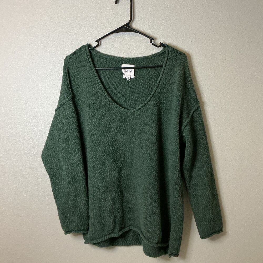 Aerie Green Textured Knit Sweater Women’s Medium Relaxed Cozy Pullover